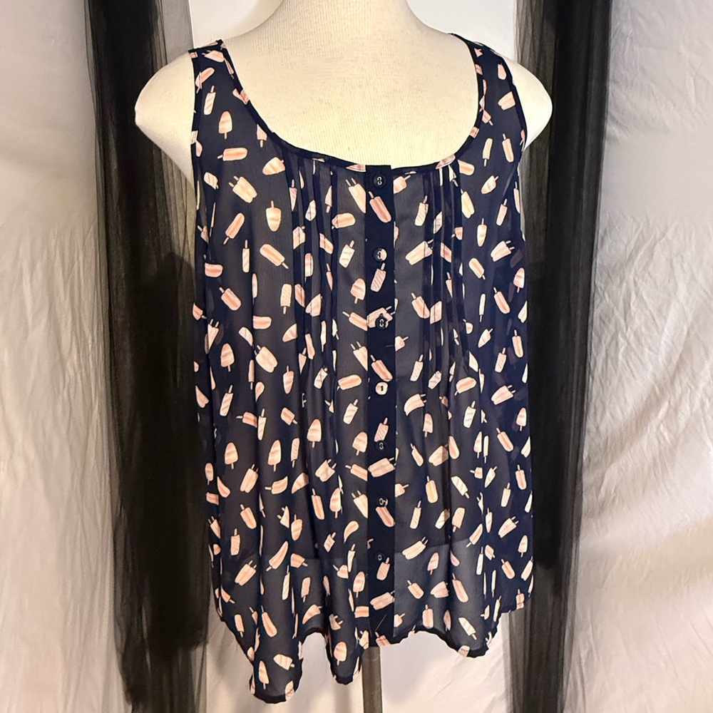 Torrid Navy Blue Sheer Button-Front Blouse